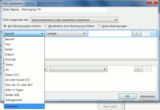 Filteroption Thunderbird